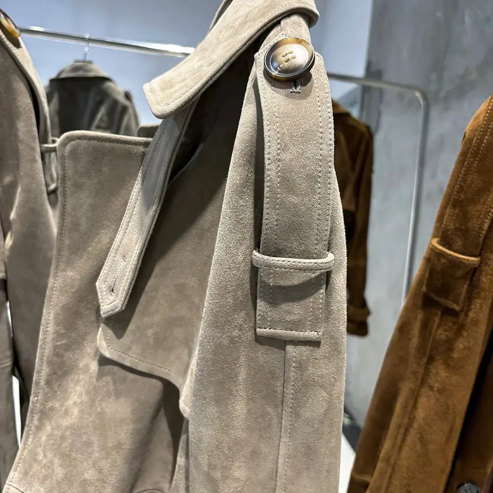 Women's Real Leather Trench Coat Long High Quality Windbreak Oversized JNi3 shop