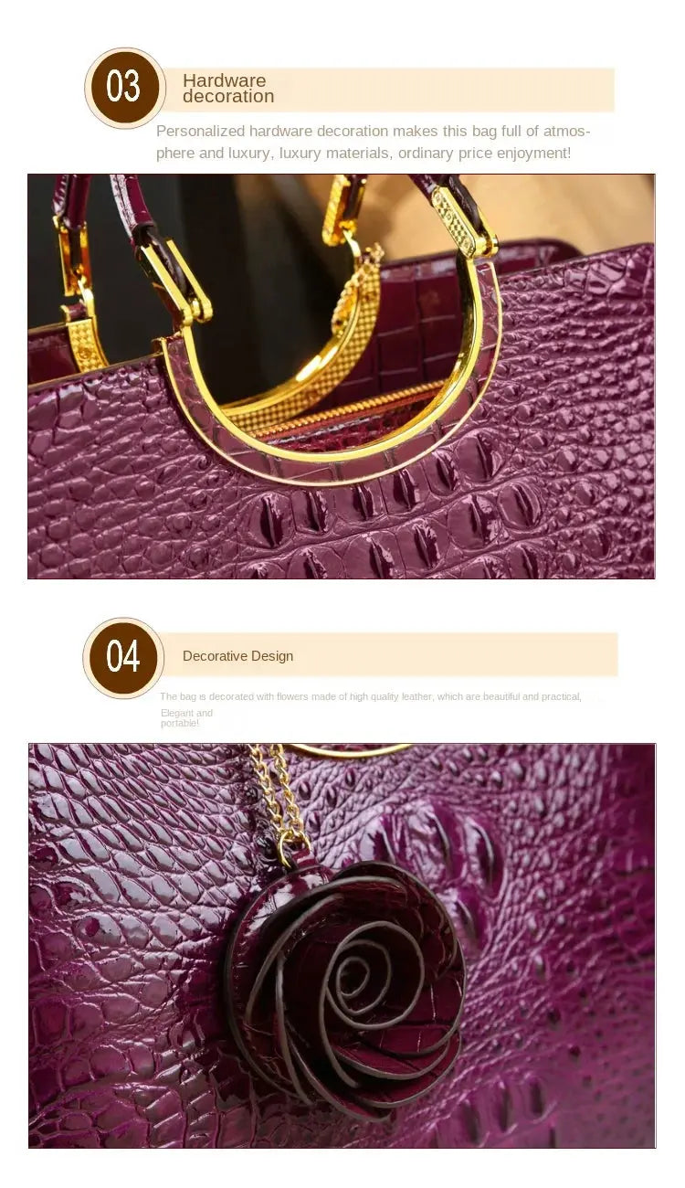 Genuine Leather Women's Handbags Crocodile Pattern Lady Flower Tassel Shoulder Messenger Bag Fashion Wedding Top Handle Bags JNi3 shop