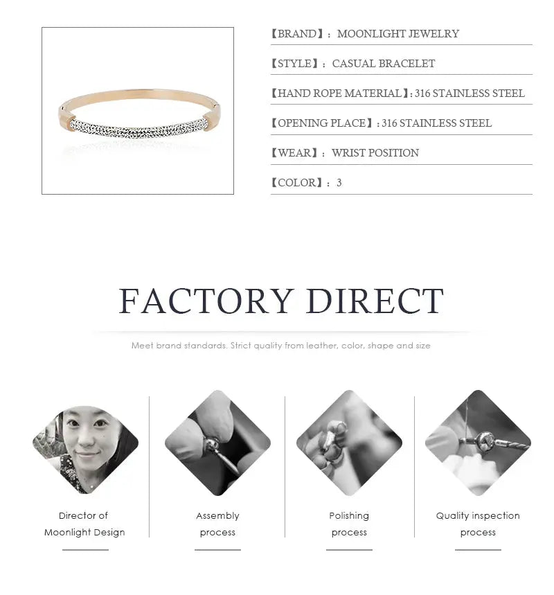 MOONLIGHT Fashion Cubic Zirconia Cuff Bangles for Women Trendy Titanium Steel Circular Classic Bracelet Female Jewelry Gift JNi3 shop