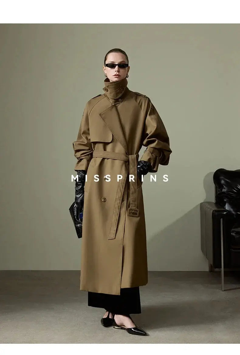Lautaro Spring Autumn Long Khaki Trench Coat for Women Belt Double Breasted Chic Luxury Designer European Fashion Clothes 2025 JNi3 shop