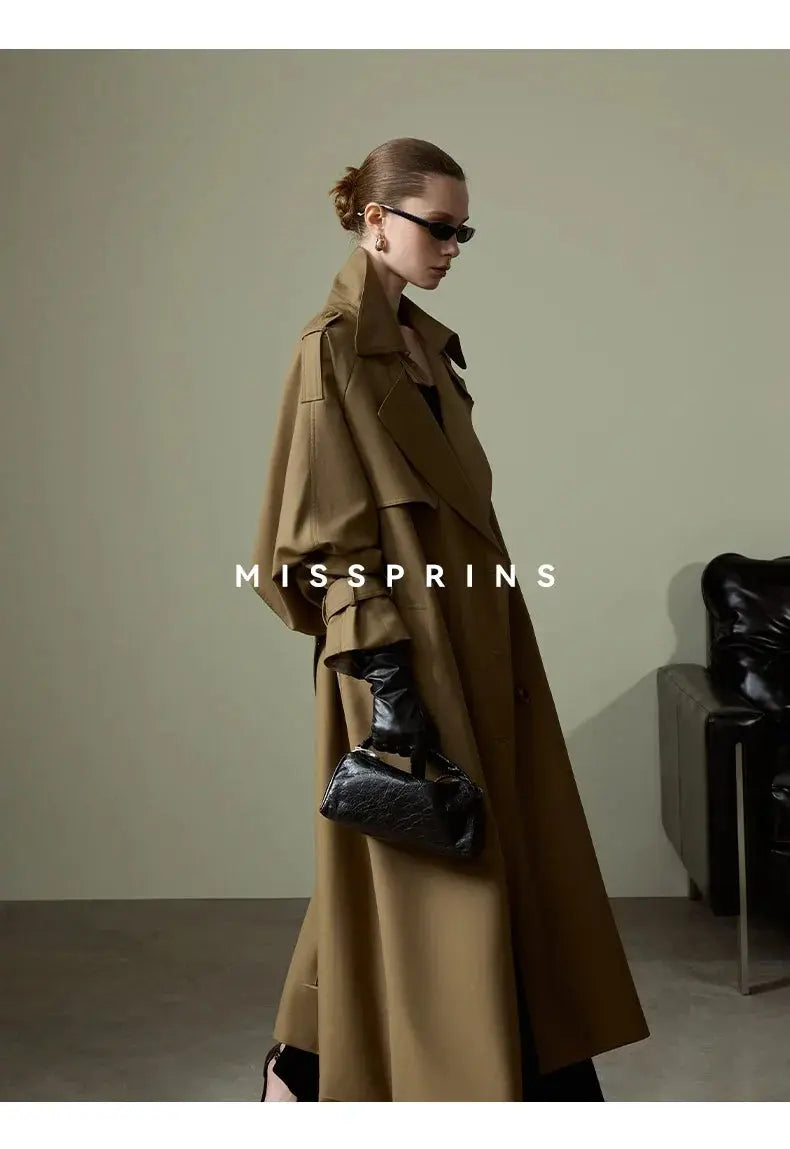 Lautaro Spring Autumn Long Khaki Trench Coat for Women Belt Double Breasted Chic Luxury Designer European Fashion Clothes 2025 JNi3 shop