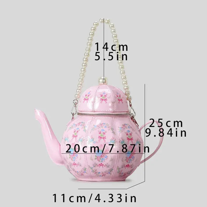 Handbags with teapot design with creative vintage print for women shoulder bag with pearl chains designer luxury shoulder strap JNi3 shop