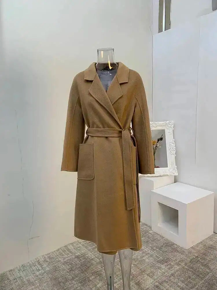 LANMREM 2025 High-End Water Ripple Double-Sided Wool Coat | Long Robe-Style