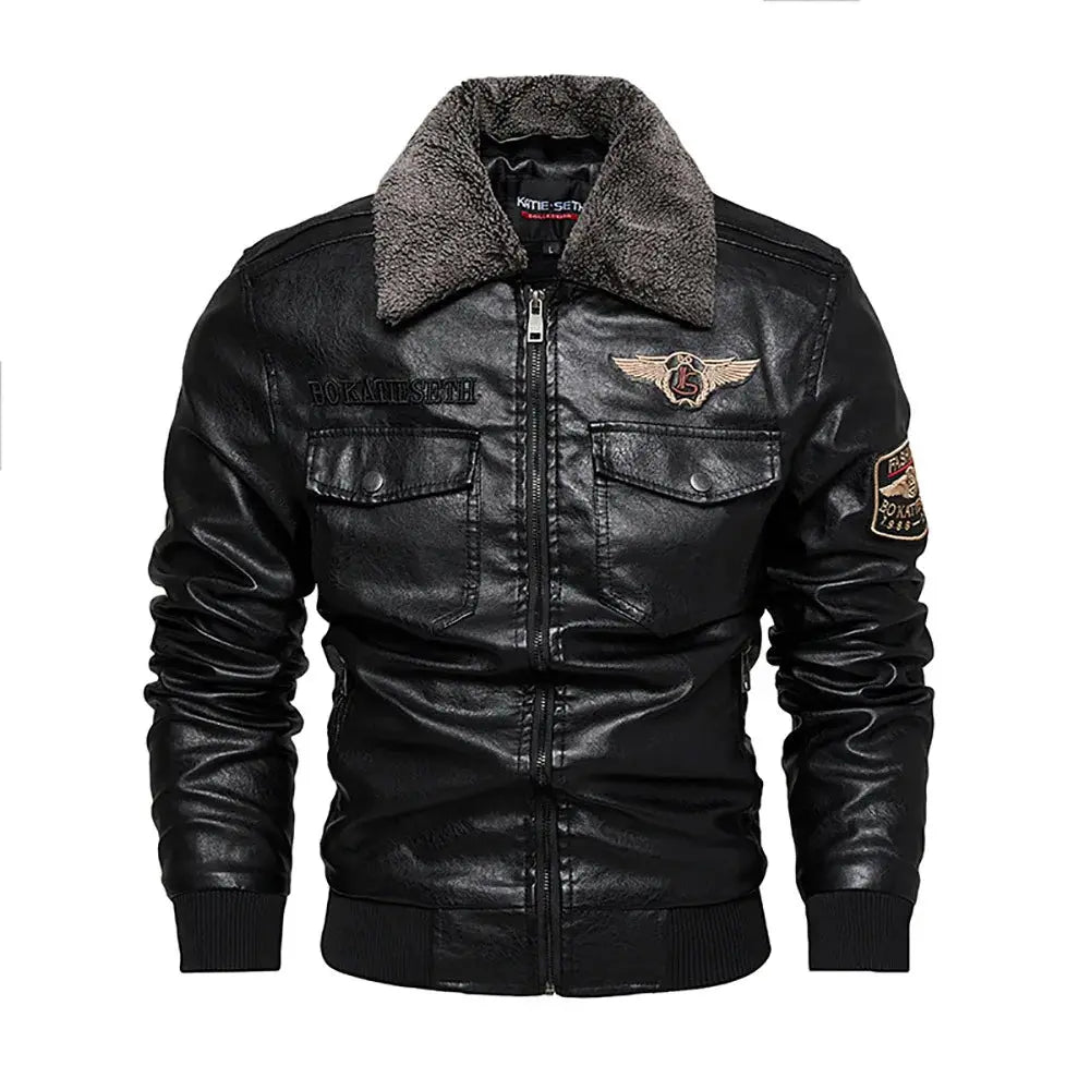 Fleece Fur Collar Windbreaker Coat Male Pu Jacket Men Thick Warm Cashmere Military Bomber Tactical Leather Jackets Mens Outwear JNi3 shop