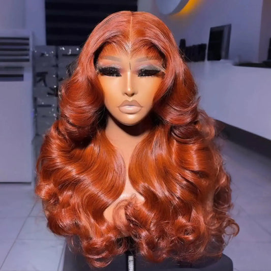 Ginger Orange  Honey Blonde Color Body Wave Synthetic 13X4 HD Lace Frontal Wig For Women Prepucked With Baby Hair Glueless Wigs JNi3 shop