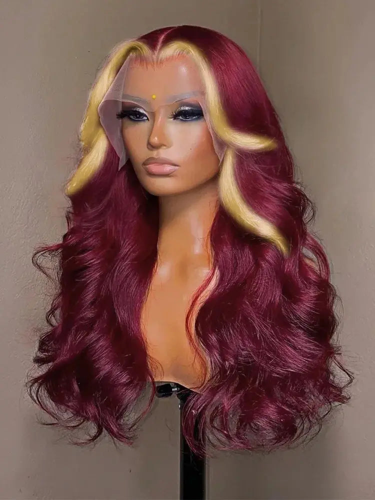 Colored Highlight Hd Transparent Body Wave Lace Front Wigs Omber Blonde With Burgundy Red Human Hair Wigs Brazilian JNi3 shop