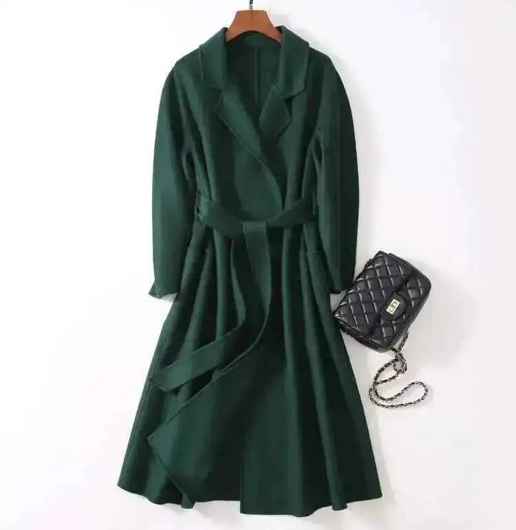 LANMREM 2025 High-End Water Ripple Double-Sided Wool Coat | Long Robe-Style