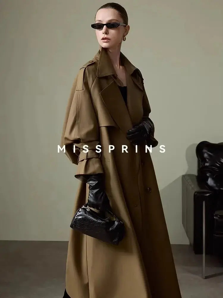 Lautaro Spring Autumn Long Khaki Trench Coat for Women Belt Double Breasted Chic Luxury Designer European Fashion Clothes 2025 JNi3 shop