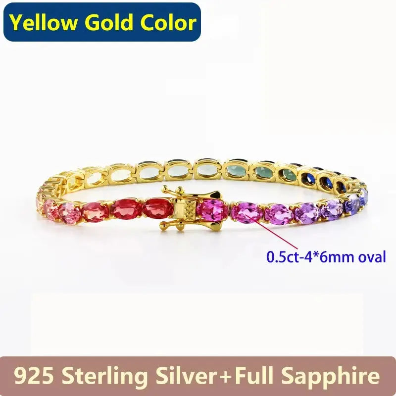 Luxury Oval Lab Grown Gemstones Bracelet For Women S925 Silver Jewelry Ruby Sapphire Emerald Jewelry Women's Rainbow Bracelets JNi3 shop