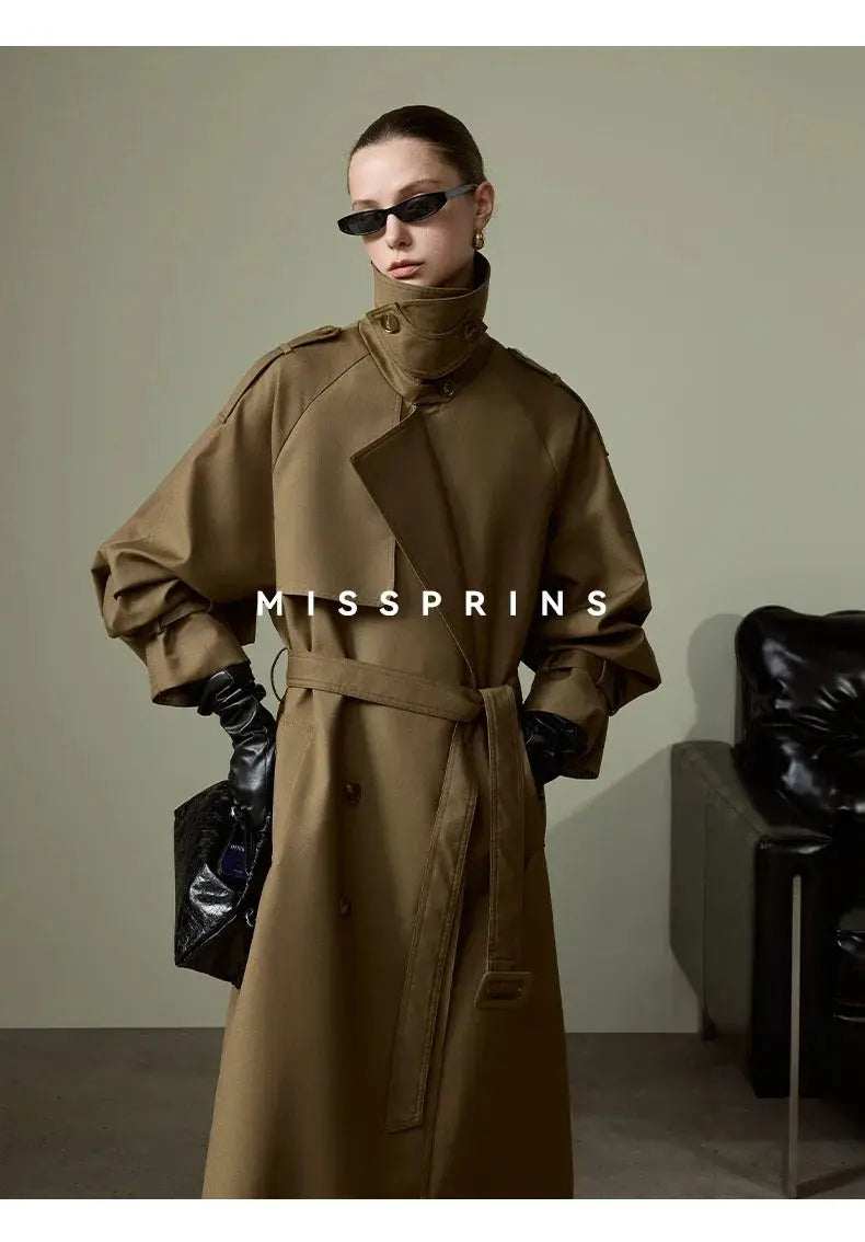 Lautaro Spring Autumn Long Khaki Trench Coat for Women Belt Double Breasted Chic Luxury Designer European Fashion Clothes 2025 JNi3 shop