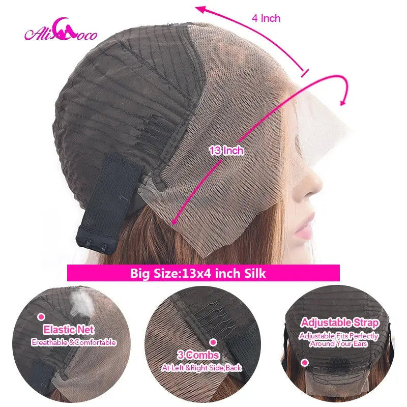 Ali Coco HD Brown Pink 13x4 Body Lace Frontal Wig For Women 12A Pink Hightlight Lace Front Human Hair Wigs Preplucked JNi3 shop