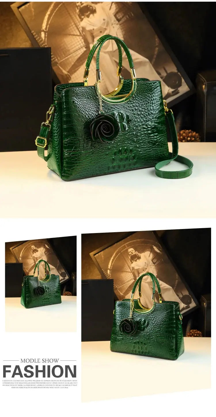 Genuine Leather Women's Handbags Crocodile Pattern Lady Flower Tassel Shoulder Messenger Bag Fashion Wedding Top Handle Bags JNi3 shop