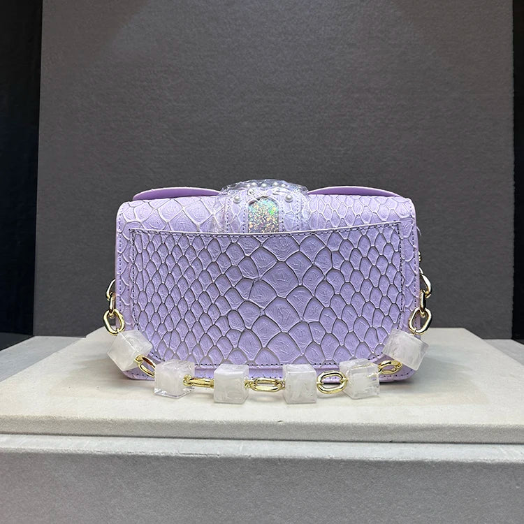 Pearl Rivets Wings Women Bag Genuine Leather Trendy Handbags Lady Small Square Shoulder Messenger Sequin Bags