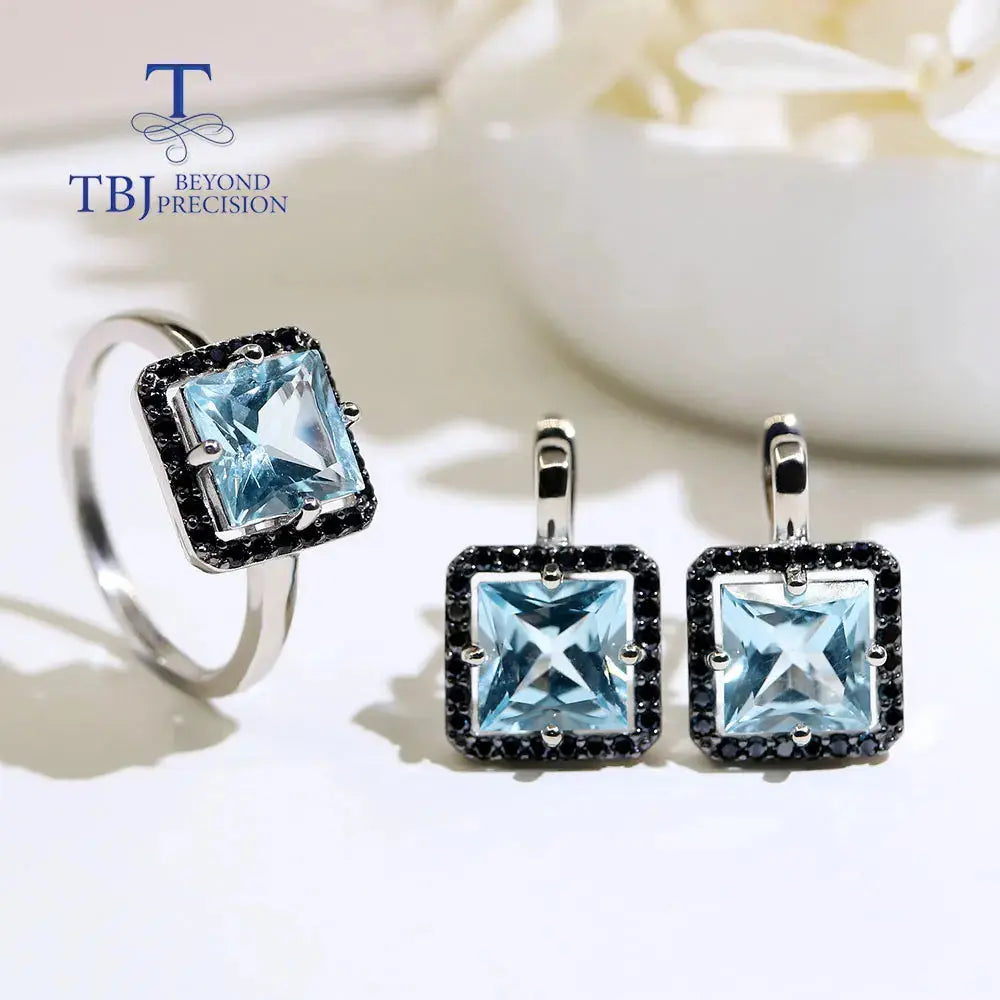 New arrival !925 sterling silver Jewelry set natural gemstone sky blue topaz earring ring women jewelry nice gift for wife JNi3 shop