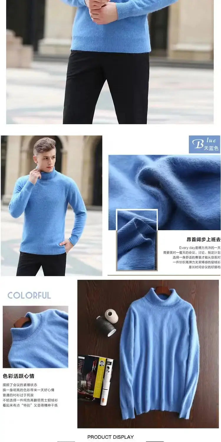 100% Male Mink Cashmere Sweater Solid Color Turtleneck Thick Autumn And Winter Loose Large Size Turtleneck Wool Bottoming Shirt JNi3 shop