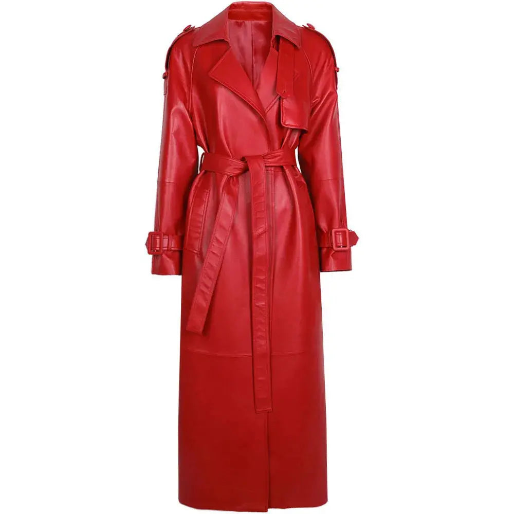 Women's Real Leather Trench Coat Long High Quality Windbreak Oversized JNi3 shop