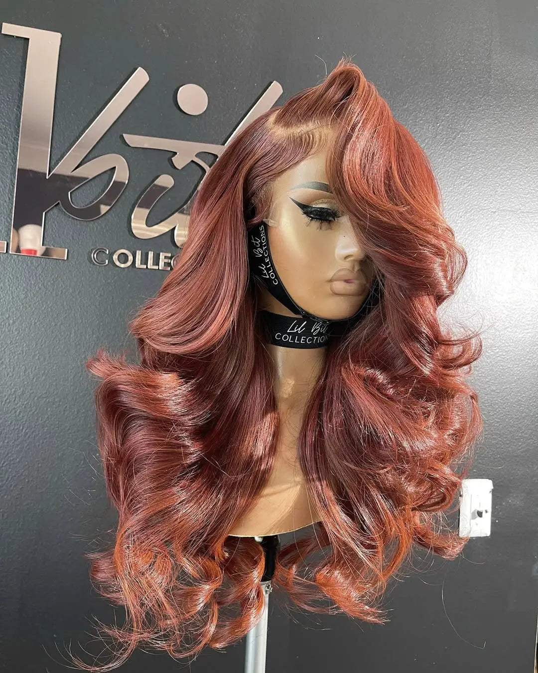 13x6 Reddish Brown Women's Wigs Synthetic Lace Front Wig Red Body Wave Lace Frontal Wig Glueless Pre Plucked With Baby Hair Wig JNi3 shop