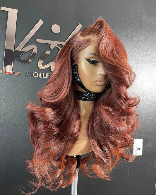 13x6 Reddish Brown Women's Wigs Synthetic Lace Front Wig Red Body Wave Lace Frontal Wig Glueless Pre Plucked With Baby Hair Wig JNi3 shop