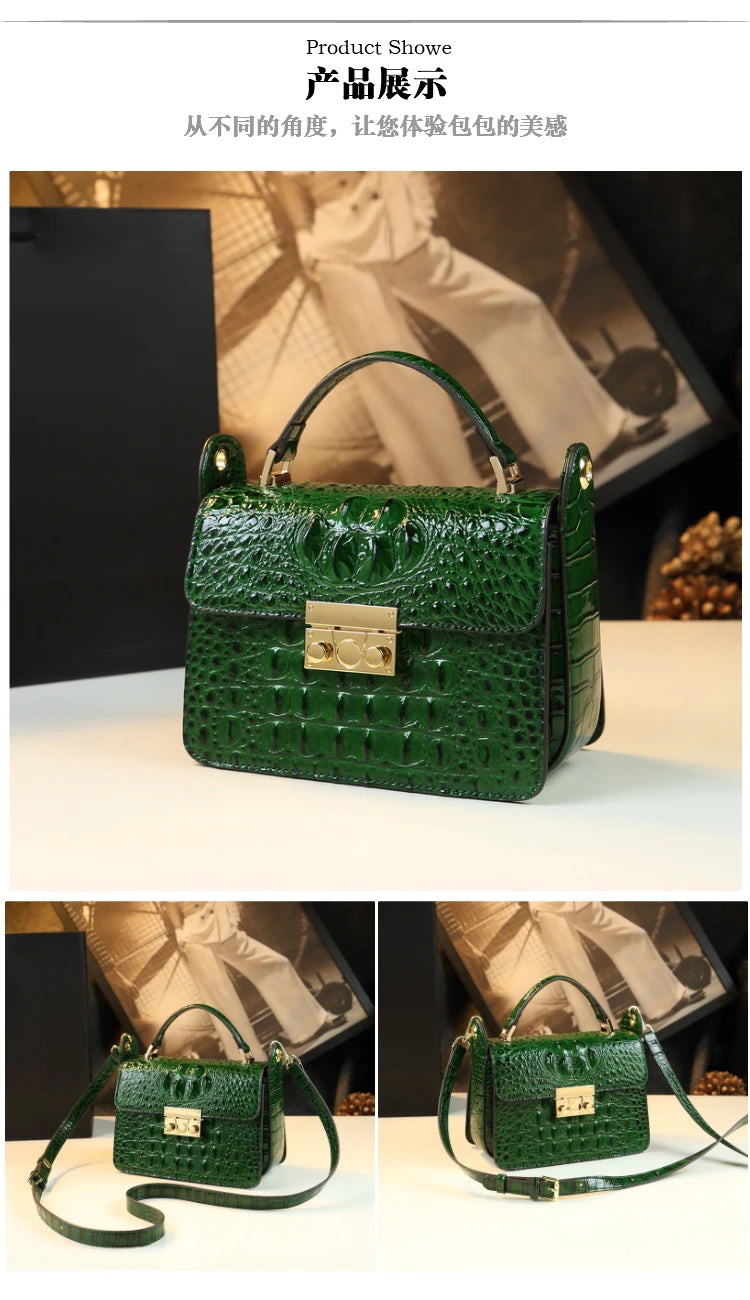 Luxury Designer Genuine Cowhide Leather Brand New High Quality Alligator pattern Shoulder Crossbody Bag Women's Handbag Square