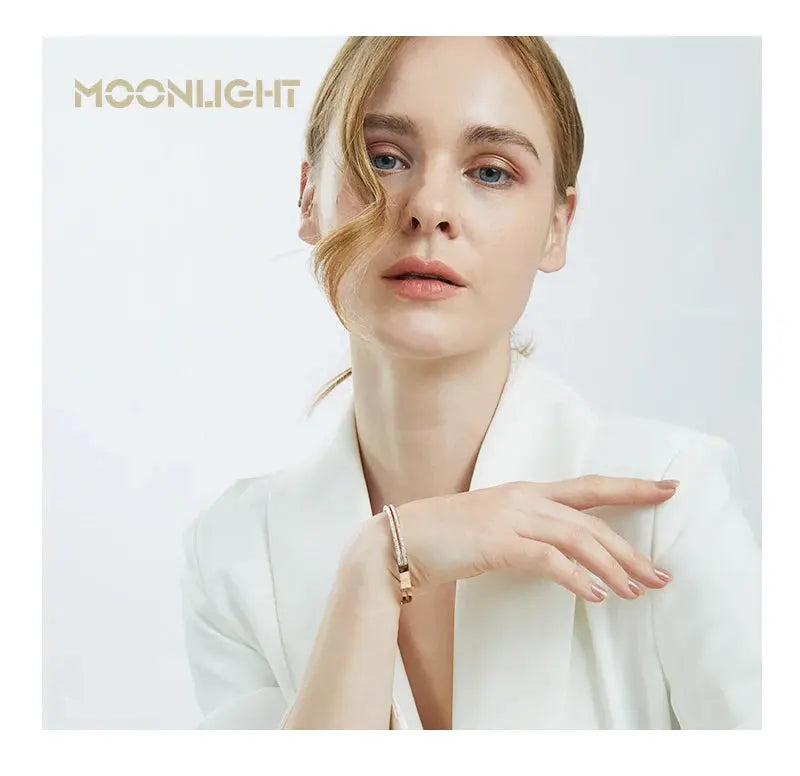 MOONLIGHT Fashion Cubic Zirconia Cuff Bangles for Women Trendy Titanium Steel Circular Classic Bracelet Female Jewelry Gift JNi3 shop