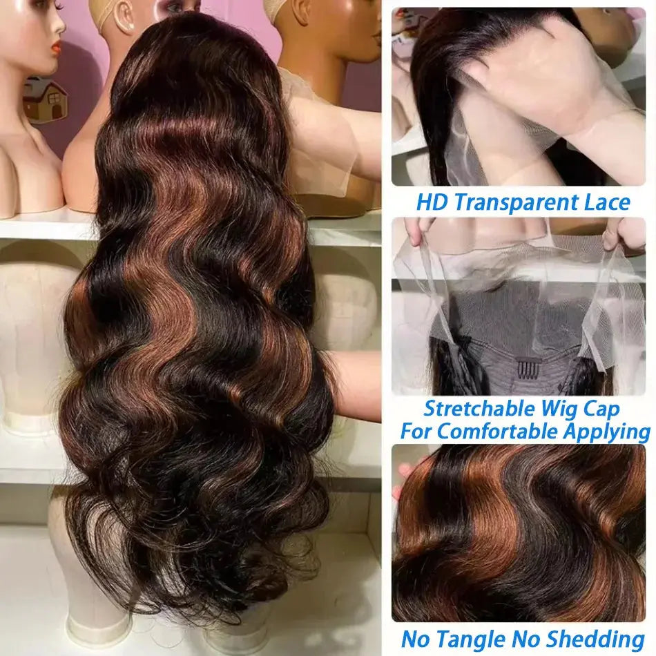 Upgraded 1B/30 Balayage Body Wave 13x4 Highlight Lace Front Human Hair Wig Vietnamese Omber Brown Colored Wig Human Hair JNi3 shop