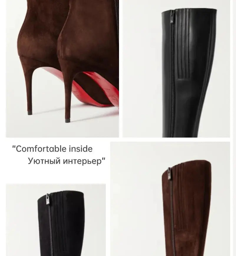 Ods Luxury Designer Sexy Pointed Toe Pole Knee High Brown Black Leather Red Sole Botas Mujer Boots For Women 8 10cm Big JNi3 shop