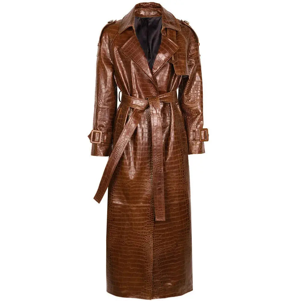 Women's Real Leather Trench Coat Long High Quality Windbreak Oversized JNi3 shop