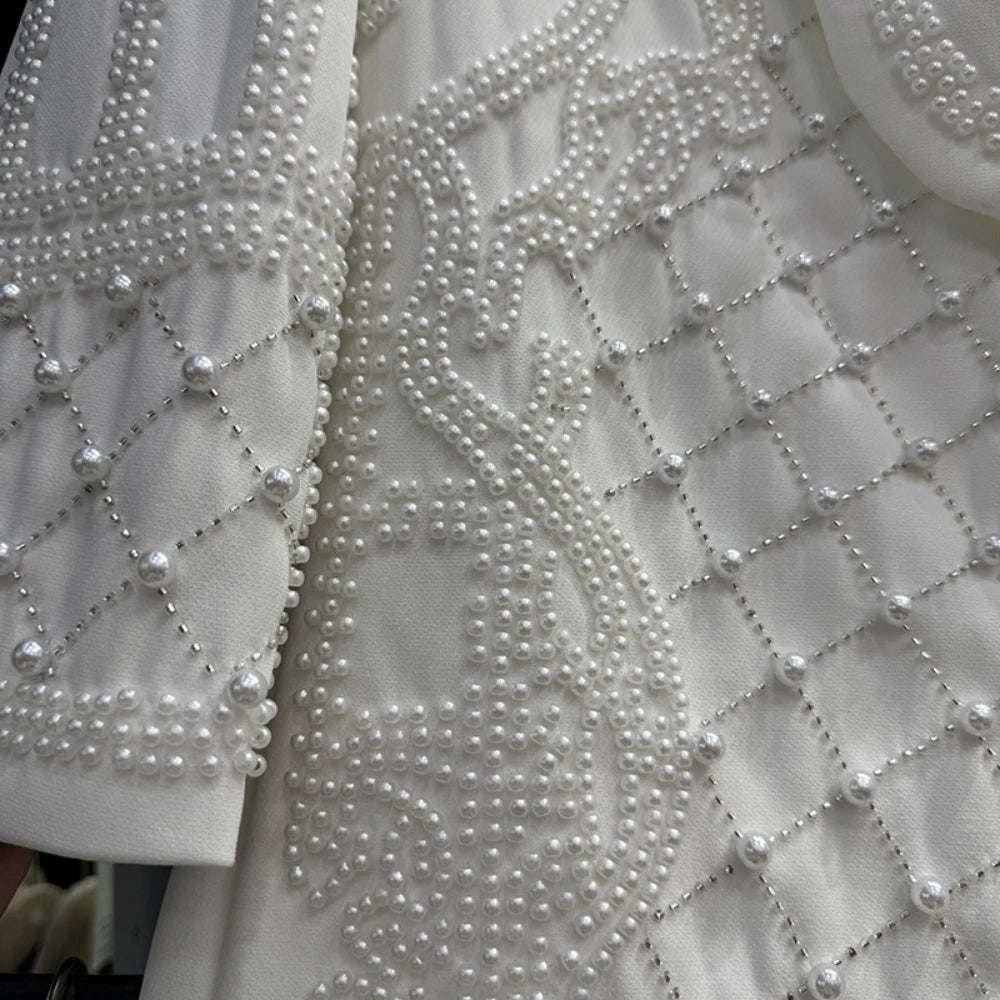 GALCAUR Solid Slimming Spliced Bead Blazer for Women Lapel Long Sleeves Patchwork Single Botton Fashion Coat Female Clothing New