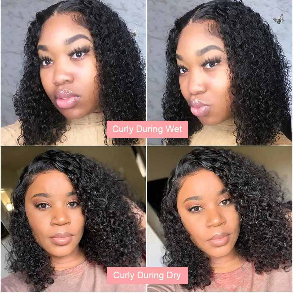 13x6 Short Curly Bob Deep Water Wave Lace Frontal Wigs 7x5 Glueless Wig 100% Human Hair Wig 250% Density 12 14 Inch For Women JNi3 shop