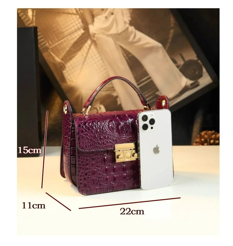 Luxury Designer Genuine Cowhide Leather Brand New High Quality Alligator pattern Shoulder Crossbody Bag Women's Handbag Square