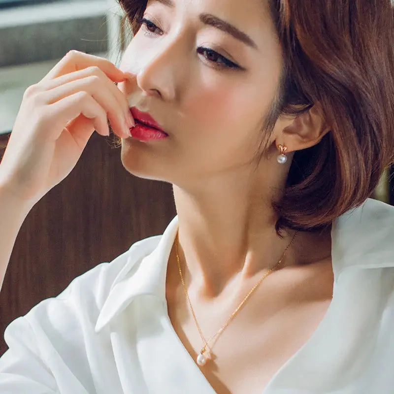 Real 18k Gold Jewelry Dets,Natural Pearl Pendant Earrings Sets AU750,White Freshwater Pearl Necklace and Earring Set Fine Gift JNi3 shop