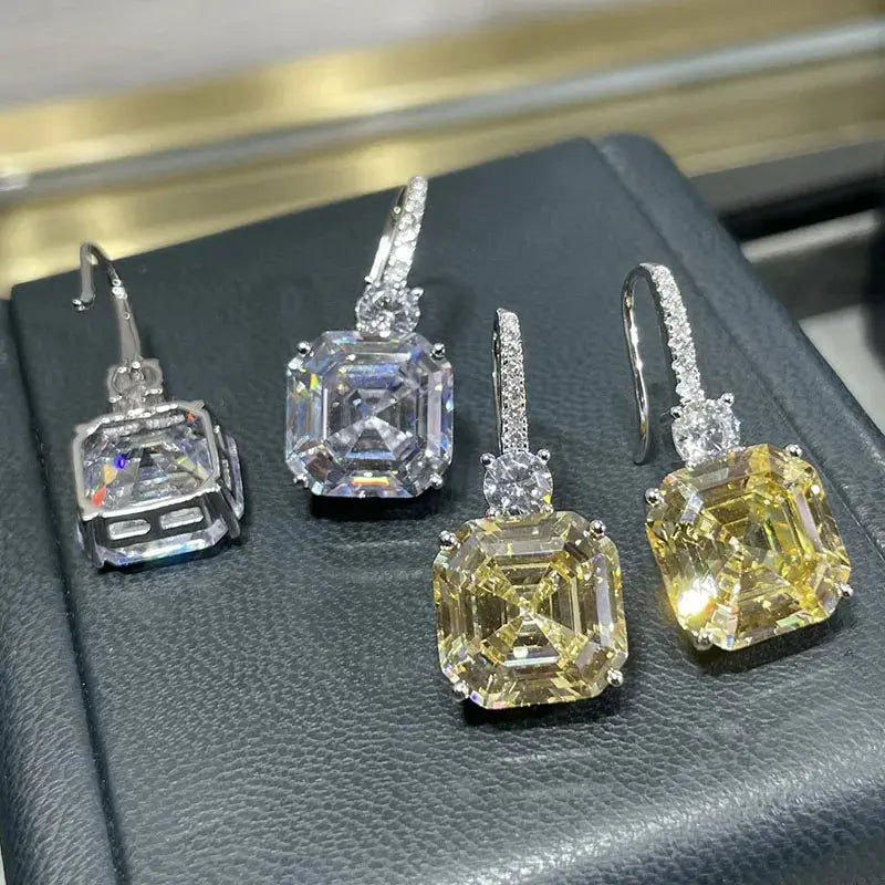 ELSIEUNEE 100% 925 Strerling Silver 12*12MM Asscher Cut Sparkling Citrine High Carbon Diamond Drop Earrings for Women Party Gift JNi3 shop