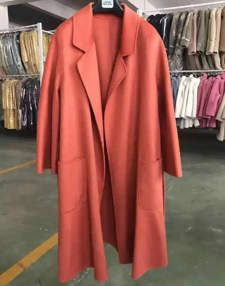 LANMREM 2025 High-End Water Ripple Double-Sided Wool Coat | Long Robe-Style