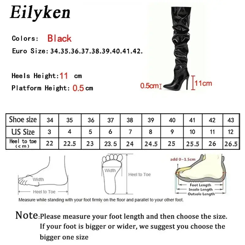 Eilyken Red Women Over The Knee Boots High Heels Patent Leather Solid Pointed Toe Stiletto Side Zipper Sapatos Femininos JNi3 shop