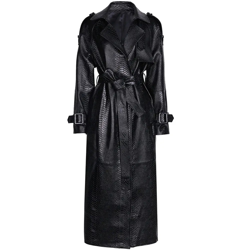 Women's Real Leather Trench Coat Long High Quality Windbreak Oversized JNi3 shop