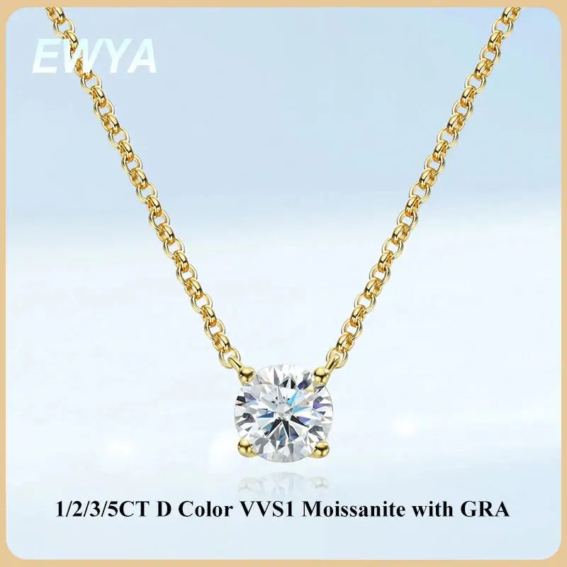 EWYA Luxury 1/2/3/5CT Real D Color Moissanite Pendant Necklace For Women Men 925 Silver Plated 18K Bridal Neck Fine Jewelry Gift JNi3 shop