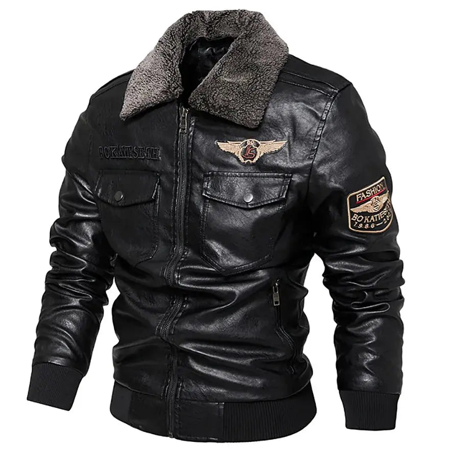 Fleece Fur Collar Windbreaker Coat Male Pu Jacket Men Thick Warm Cashmere Military Bomber Tactical Leather Jackets Mens Outwear JNi3 shop