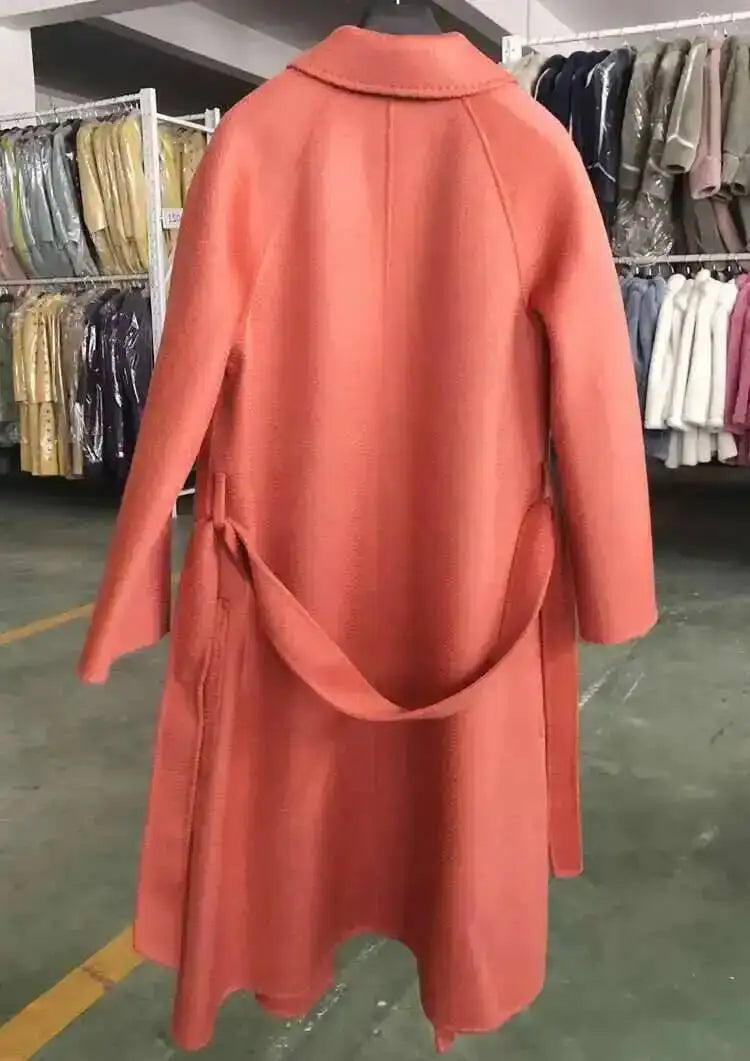 LANMREM 2025 High-End Water Ripple Double-Sided Wool Coat | Long Robe-Style