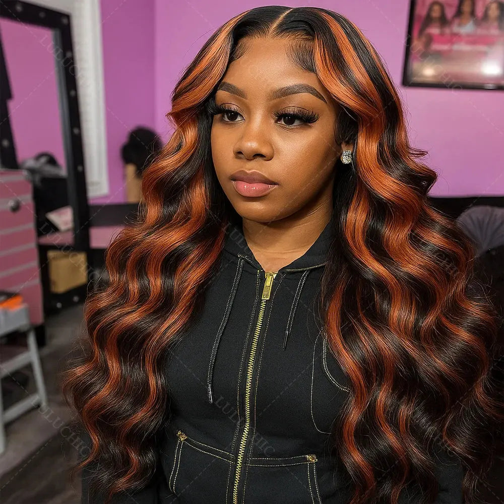 Upgraded 1B/30 Balayage Body Wave 13x4 Highlight Lace Front Human Hair Wig Vietnamese Omber Brown Colored Wig Human Hair JNi3 shop