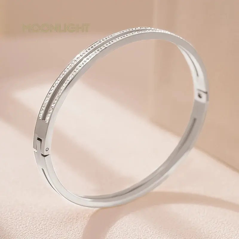 MOONLIGHT Fashion Cubic Zirconia Cuff Bangles for Women Trendy Titanium Steel Circular Classic Bracelet Female Jewelry Gift JNi3 shop
