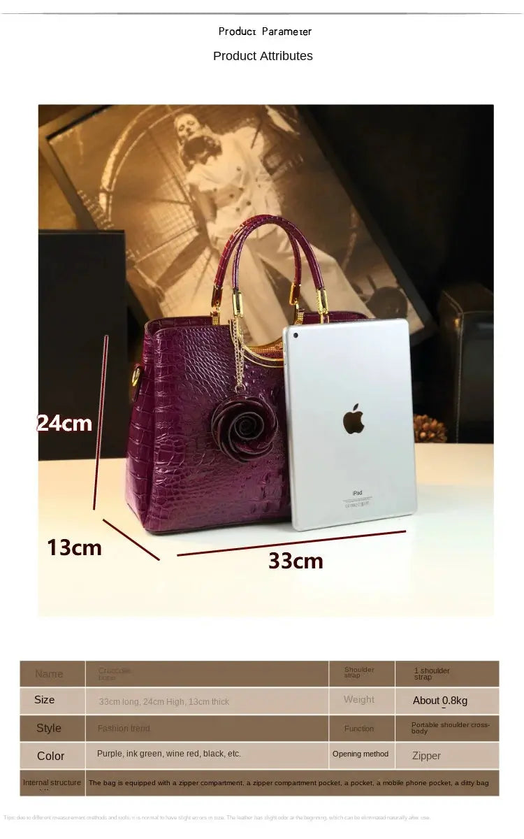 Genuine Leather Women's Handbags Crocodile Pattern Lady Flower Tassel Shoulder Messenger Bag Fashion Wedding Top Handle Bags JNi3 shop