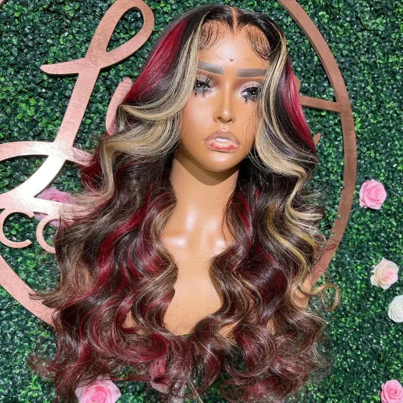 13x6 Reddish Brown Women's Wigs Synthetic Lace Front Wig Red Body Wave Lace Frontal Wig Glueless Pre Plucked With Baby Hair Wig JNi3 shop
