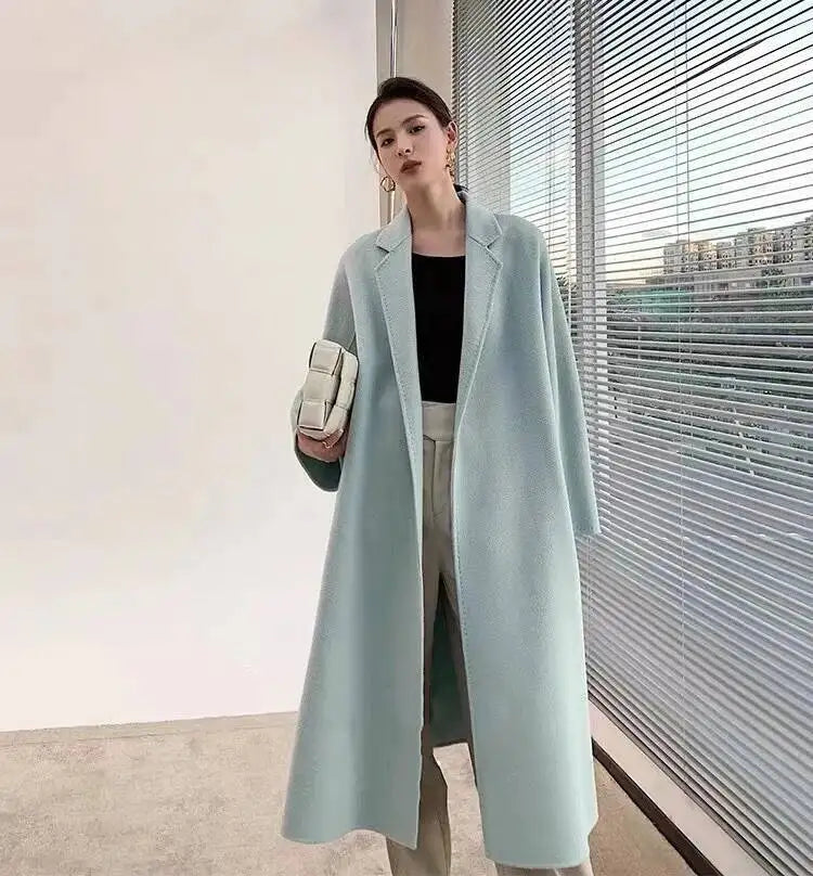 LANMREM 2025 High-End Water Ripple Double-Sided Wool Coat | Long Robe-Style