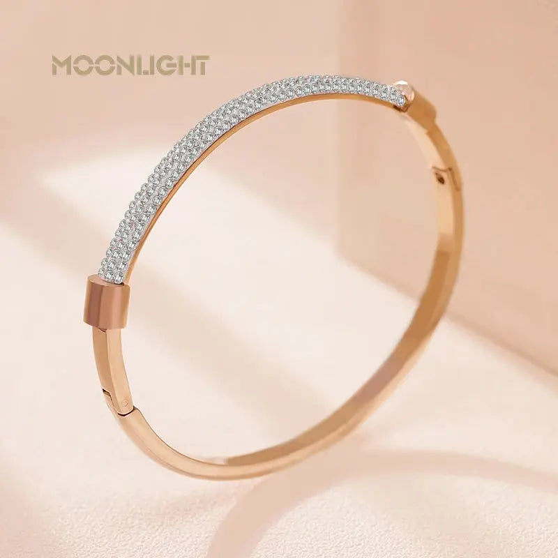 MOONLIGHT Fashion Cubic Zirconia Cuff Bangles for Women Trendy Titanium Steel Circular Classic Bracelet Female Jewelry Gift JNi3 shop