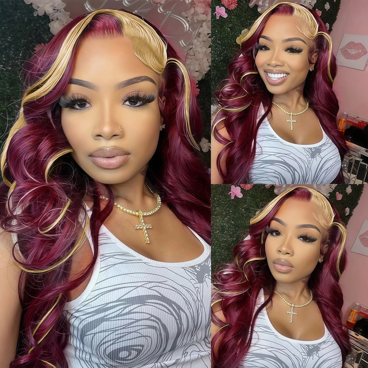Colored Highlight Hd Transparent Body Wave Lace Front Wigs Omber Blonde With Burgundy Red Human Hair Wigs Brazilian JNi3 shop