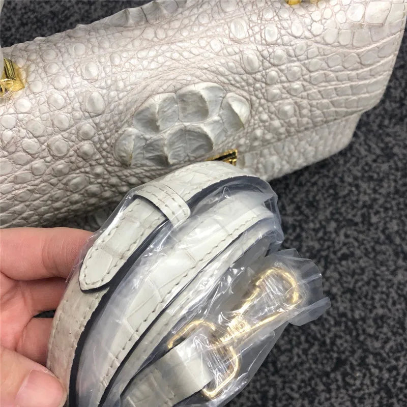 Genuine Alligator Skin Key Lock Closure Lady Small Green Handbag Authentic Crocodile Leather Women Flap Purse Cross Shoulder Bag