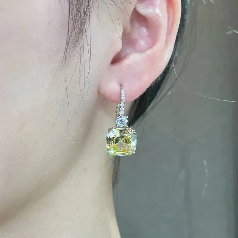 ELSIEUNEE 100% 925 Strerling Silver 12*12MM Asscher Cut Sparkling Citrine High Carbon Diamond Drop Earrings for Women Party Gift JNi3 shop