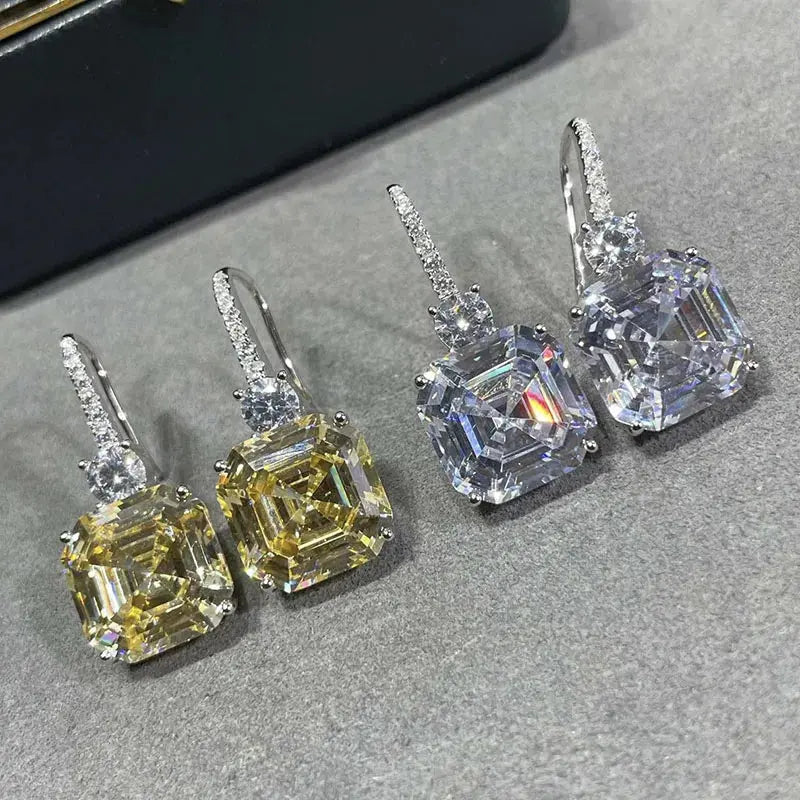 ELSIEUNEE 100% 925 Strerling Silver 12*12MM Asscher Cut Sparkling Citrine High Carbon Diamond Drop Earrings for Women Party Gift JNi3 shop