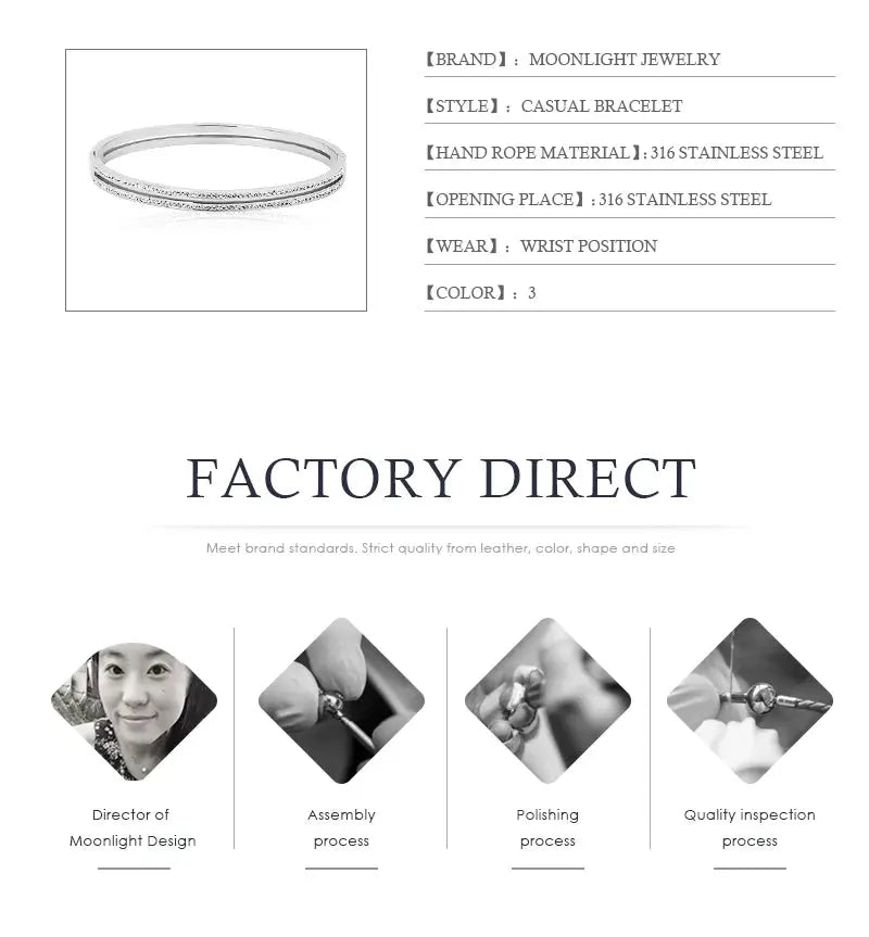 MOONLIGHT Fashion Cubic Zirconia Cuff Bangles for Women Trendy Titanium Steel Circular Classic Bracelet Female Jewelry Gift JNi3 shop