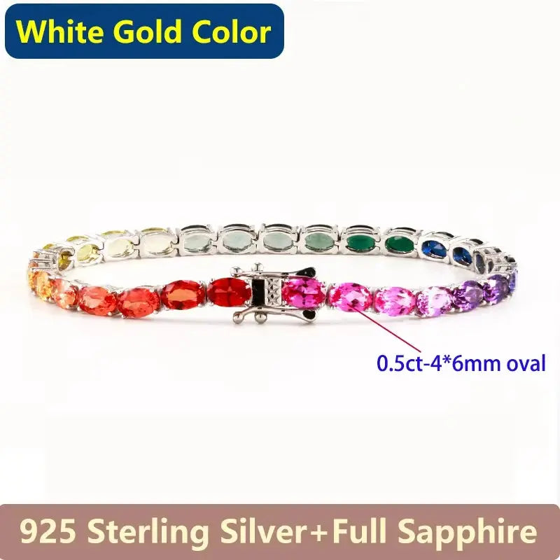 Luxury Oval Lab Grown Gemstones Bracelet For Women S925 Silver Jewelry Ruby Sapphire Emerald Jewelry Women's Rainbow Bracelets JNi3 shop